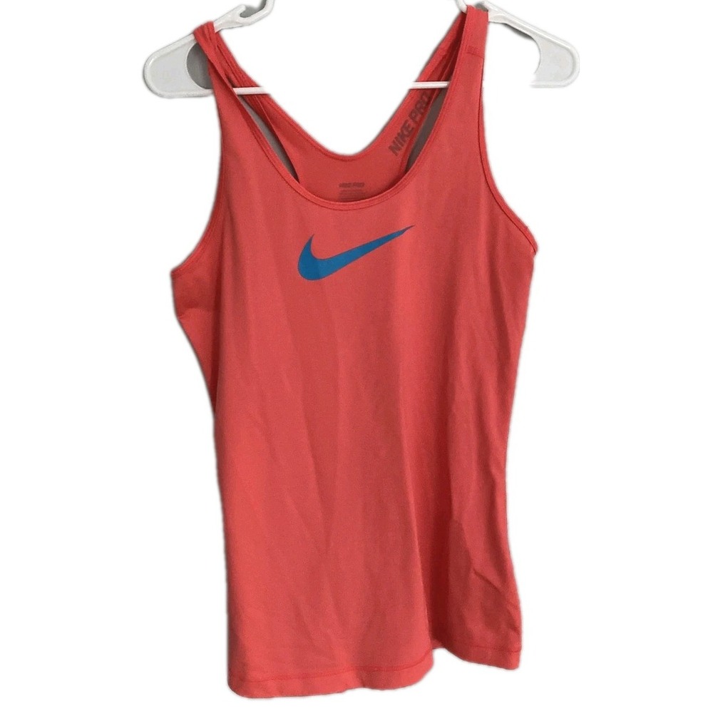 Nike Pro Shirt Womens M Orange Racerback Tank Top Athletic Training Big Swoosh